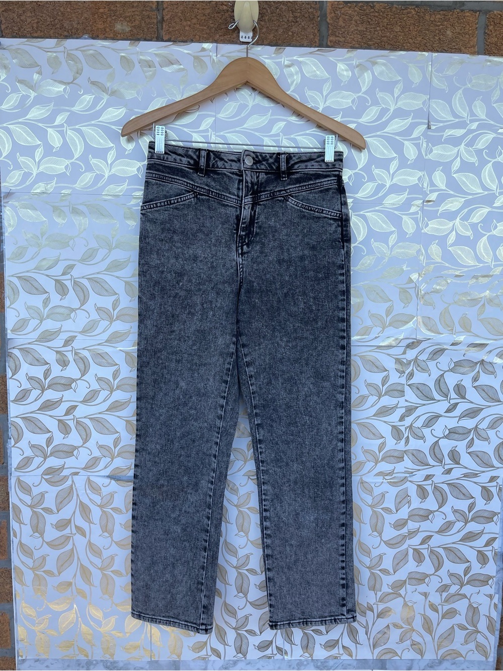 Maje Anthracite Grey Acid Wash High Rise Straight Jeans 36/26 French Grunge Core